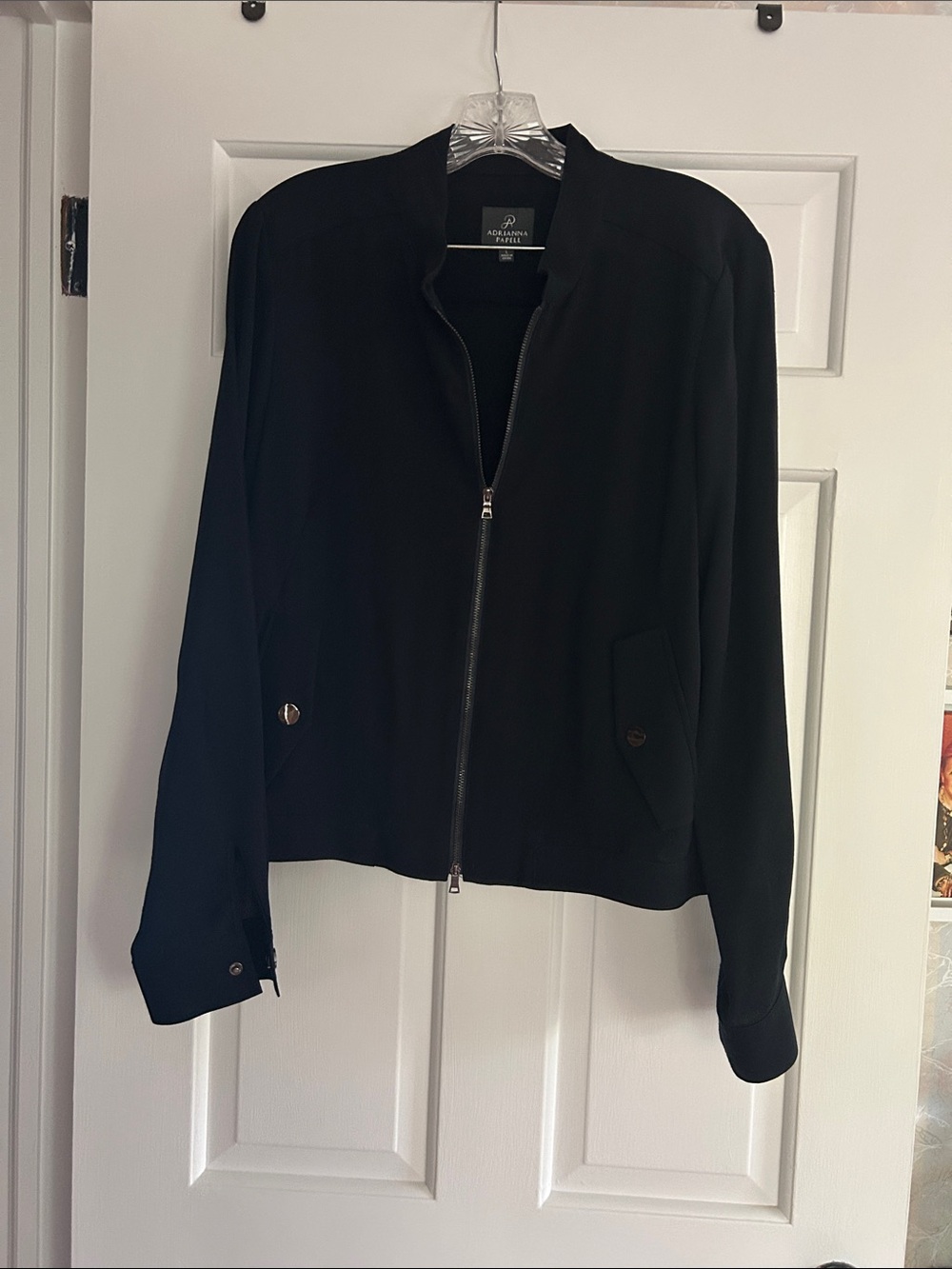 Adrianna Papell Black Zip-Front Bomber Jacket